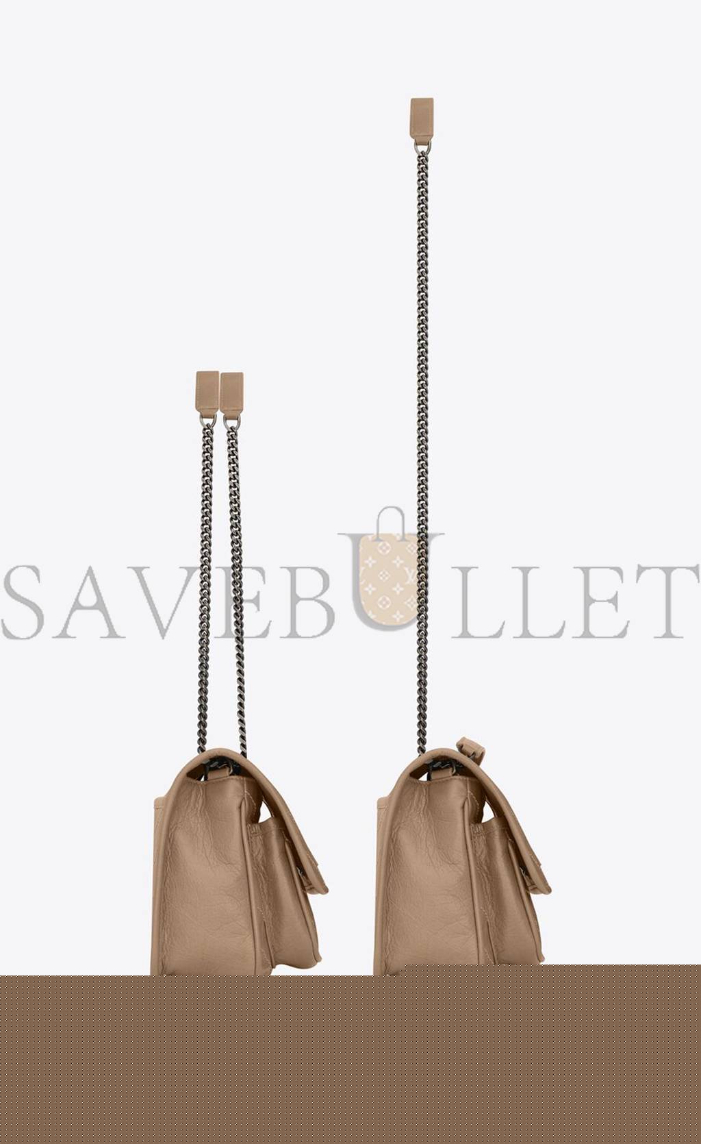 YSL NIKI BABY CHAIN BAG IN CRINKLED VINTAGE VEGETABLE-TANNED LEATHER 6331601YG042826 (21*16*7.5cm)