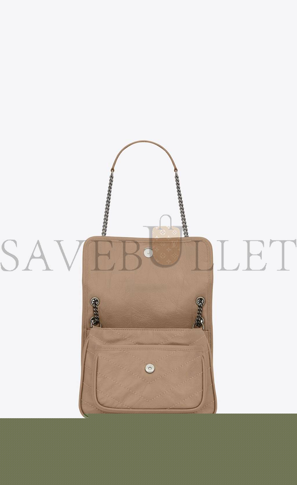 YSL NIKI BABY CHAIN BAG IN CRINKLED VINTAGE VEGETABLE-TANNED LEATHER 6331601YG042826 (21*16*7.5cm)