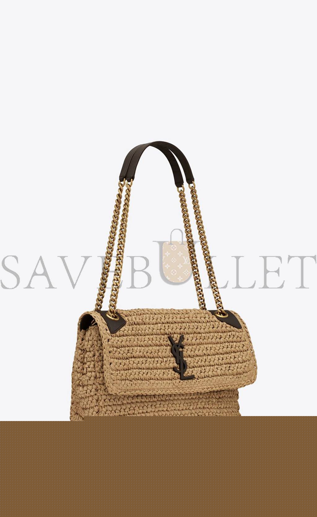 YSL NIKI MEDIUM CHAIN BAG IN RAFFIA AND LEATHER 633187GG66W7069 (28*20*8.5cm)