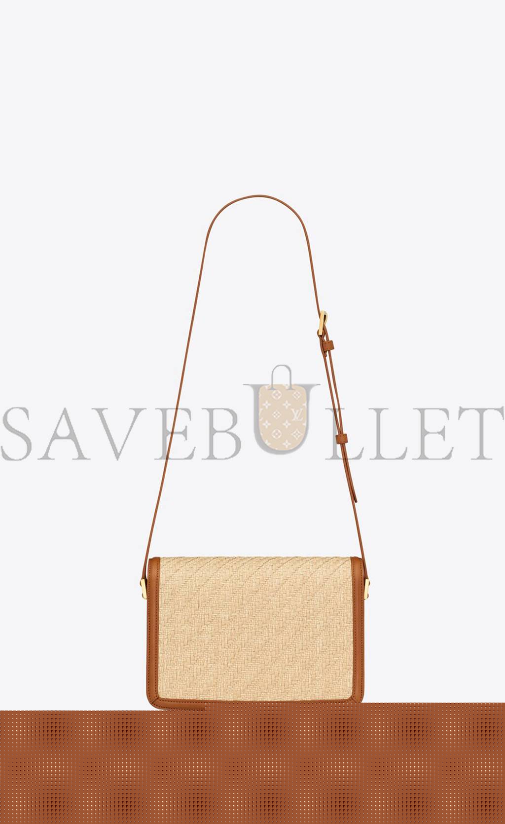 YSL SOLFERINO MEDIUM SATCHEL IN RAFFIA AND VEGETABLE-TANNED LEATHER 634305FAA7D9783 (23*16*6cm)