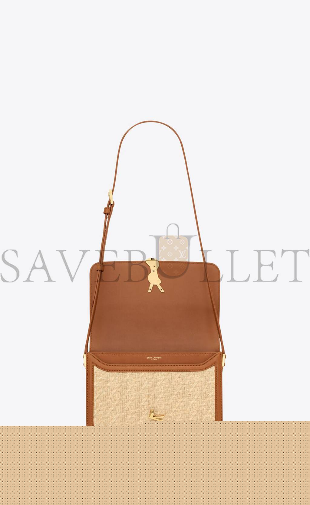 YSL SOLFERINO MEDIUM SATCHEL IN RAFFIA AND VEGETABLE-TANNED LEATHER 634305FAA7D9783 (23*16*6cm)