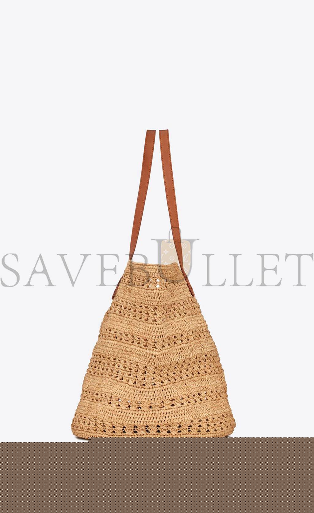 YSL PANIER MEDIUM BAG IN CROCHET RAFFIA AND SMOOTH LEATHER 688221GAAAC2080 (38*21*20cm)