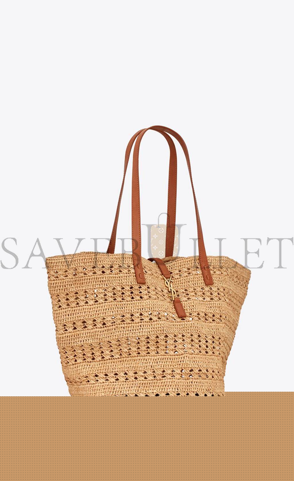 YSL PANIER MEDIUM BAG IN CROCHET RAFFIA AND SMOOTH LEATHER 688221GAAAC2080 (38*21*20cm)