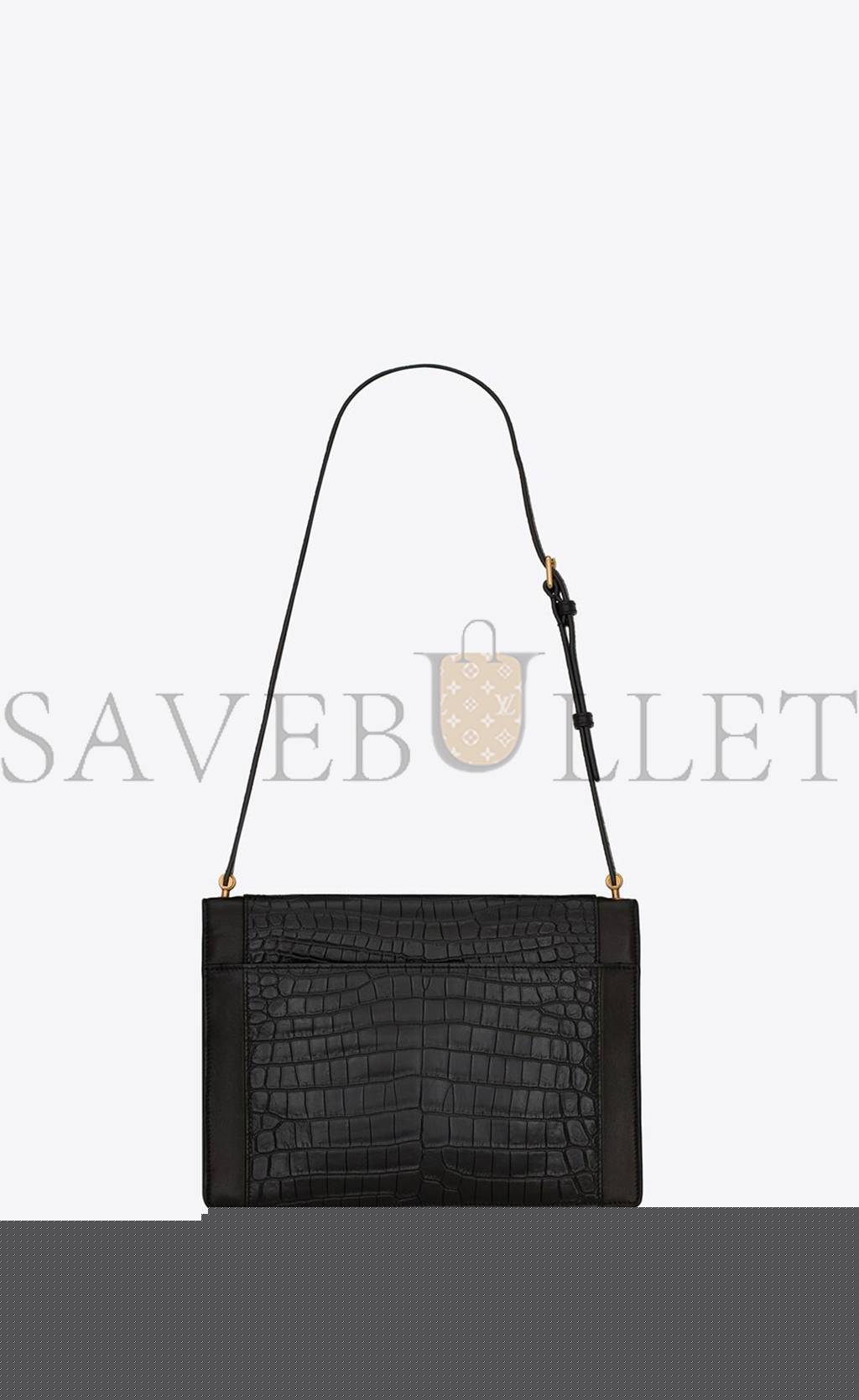 YSL GABY SATCHEL IN CROCODILE-EMBOSSED LACQUERED LEATHER AND LAMBSKIN 695724DZEUW1000 (26*18*5cm)