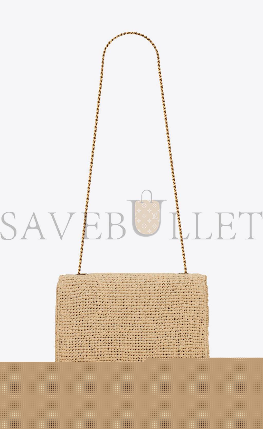 YSL KATE MEDIUM CHAIN BAG IN RAFFIA AND SMOOTH LEATHER 698637GAAA92069 (28.5*20*6cm)