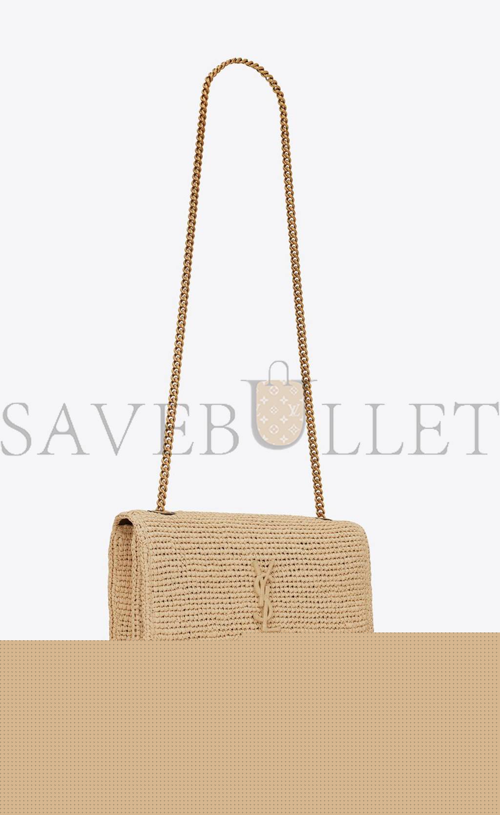 YSL KATE MEDIUM CHAIN BAG IN RAFFIA AND SMOOTH LEATHER 698637GAAA92069 (28.5*20*6cm)