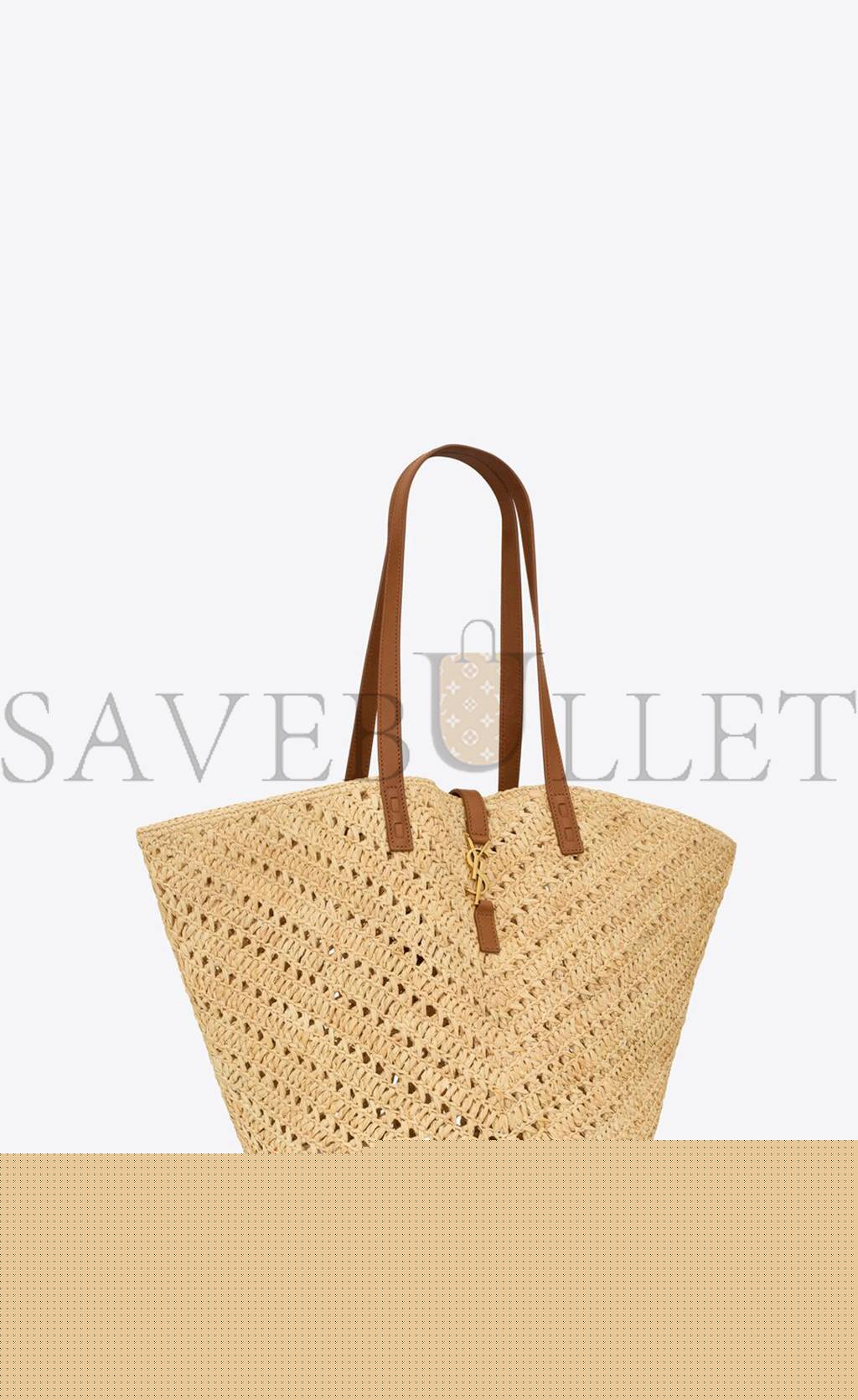 YSL PANIER MEDIUM IN RAFFIA AND VEGETABLE-TANNED LEATHER 740375GAADJ2080 (44*21*20cm)
