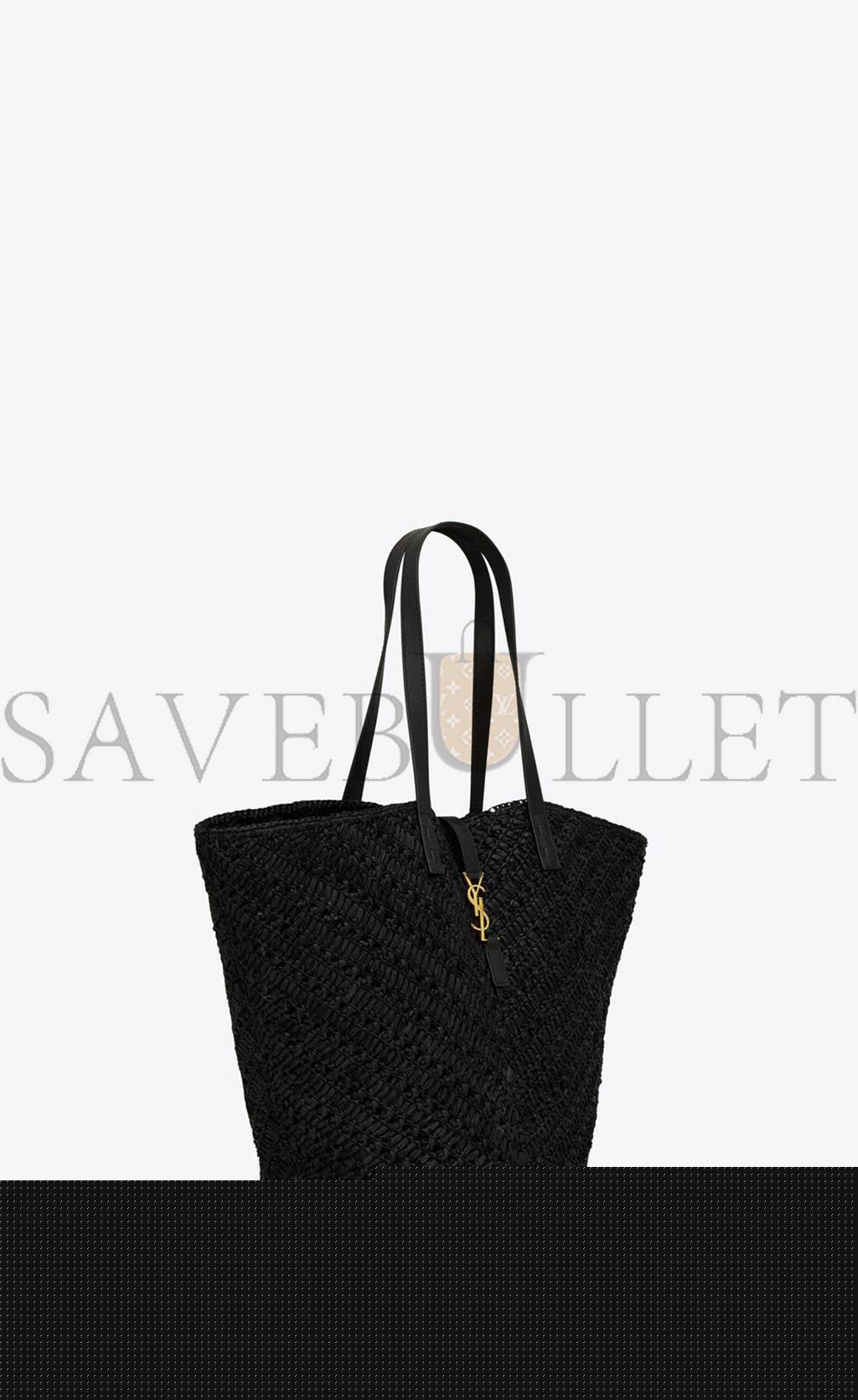 YSL PANIER MEDIUM IN RAFFIA AND VEGETABLE-TANNED LEATHER 740375GAADP1000 (44*20*21cm)