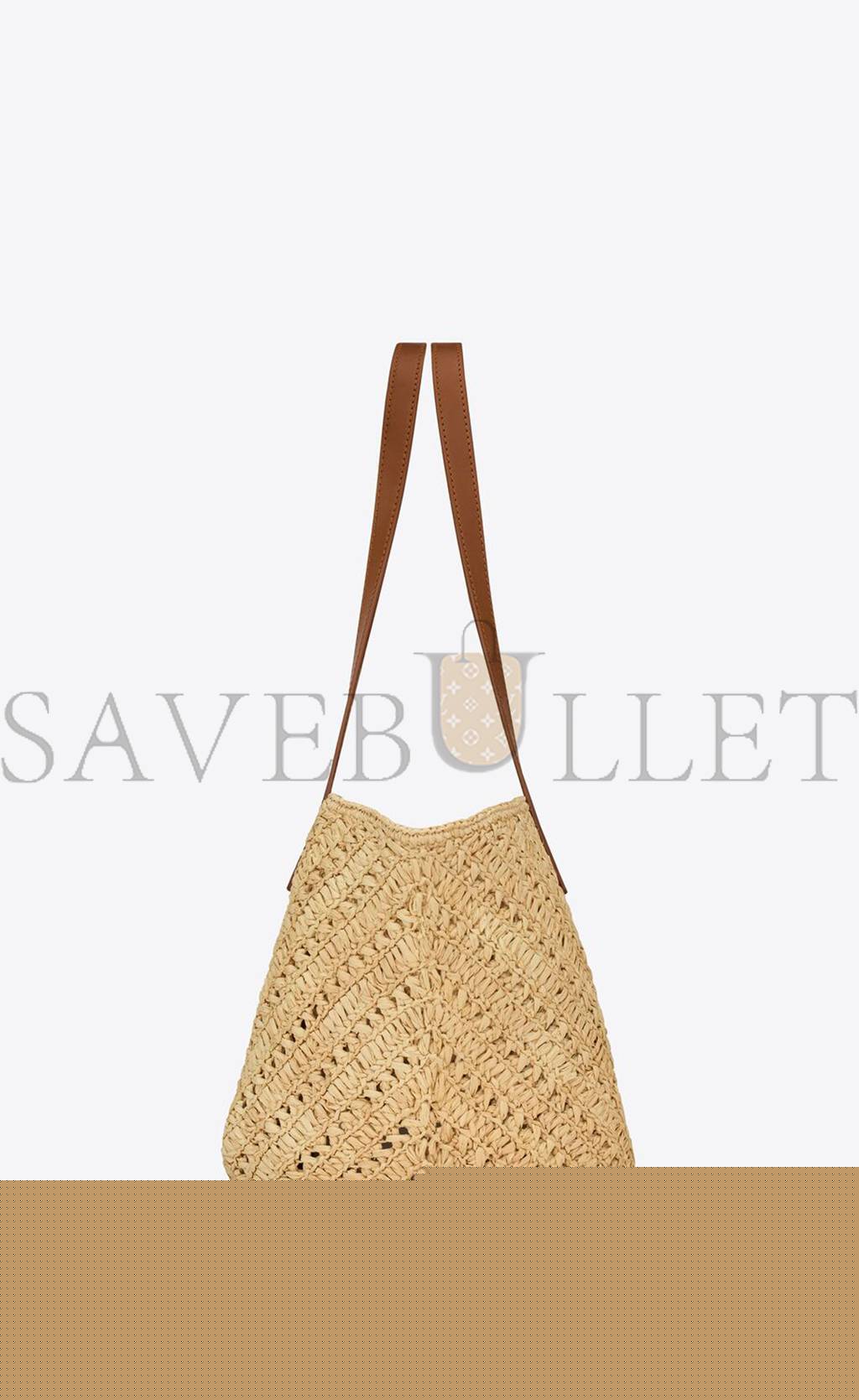 YSL PANIER SMALL IN RAFFIA AND VEGETABLE-TANNED LEATHER 751240GAADJ2080 (38*21*20cm)