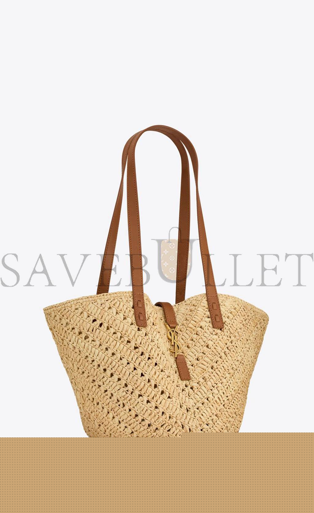 YSL PANIER SMALL IN RAFFIA AND VEGETABLE-TANNED LEATHER 751240GAADJ2080 (38*21*20cm)
