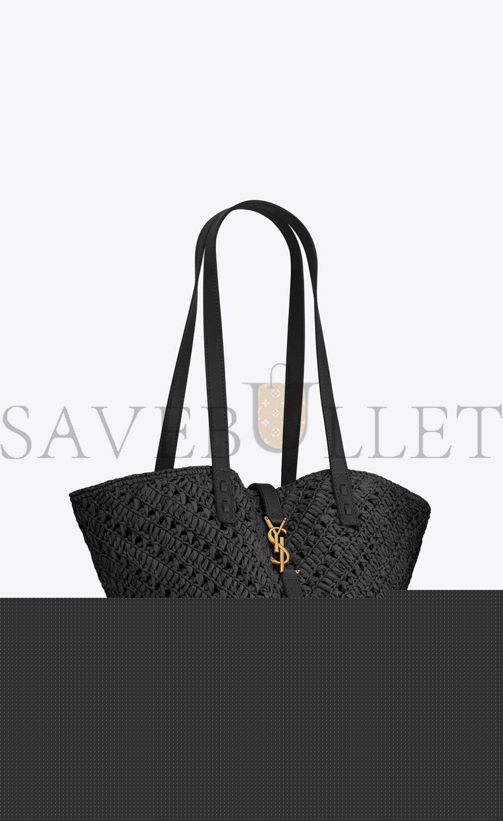 YSL PANIER SMALL IN RAFFIA AND VEGETABLE-TANNED LEATHER 751240GAADP1000 (38*21*20cm)