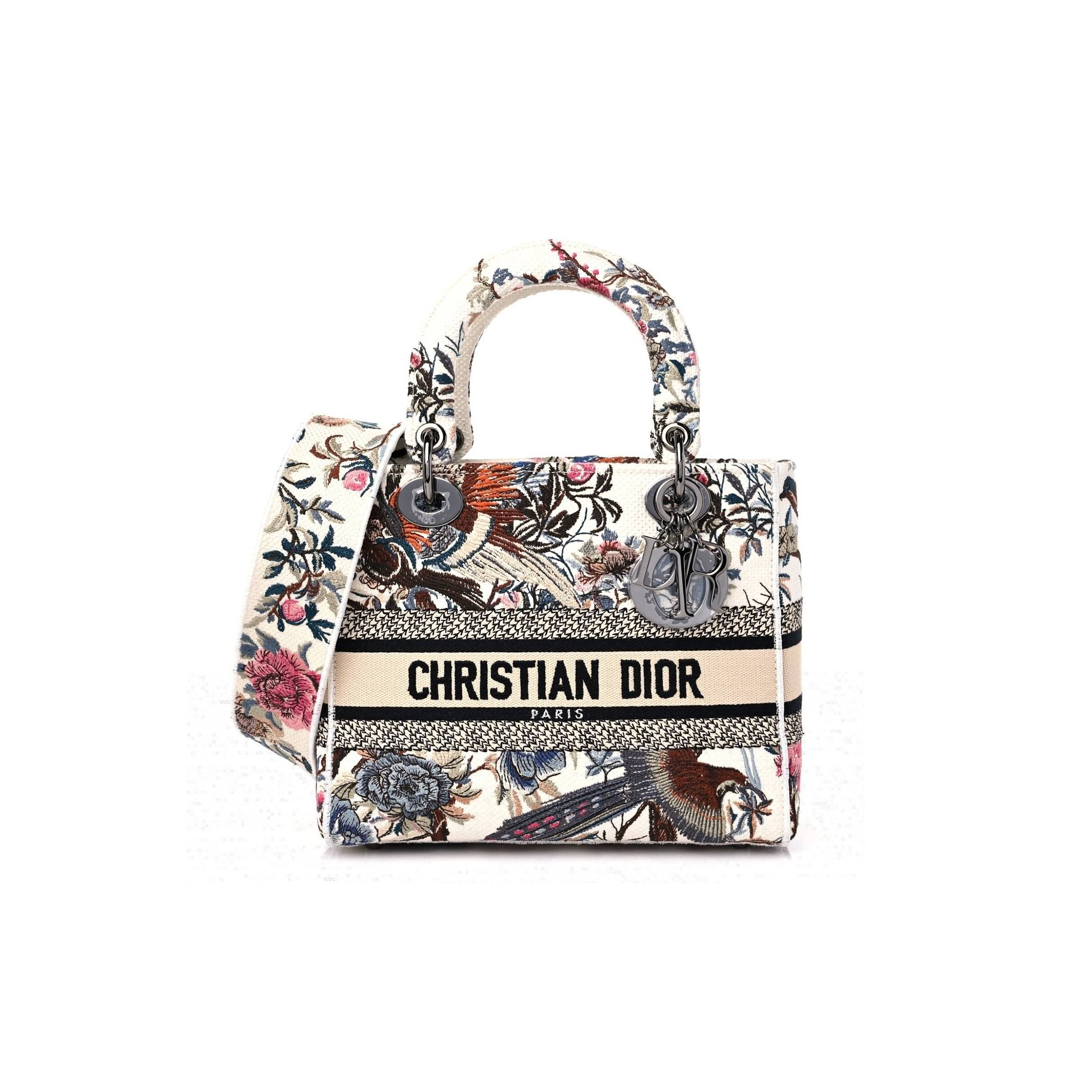 D*or canvas jardin d&#x27;hiver embroidered medium lady d-lite ecru multicolor (24*20*12.1cm)