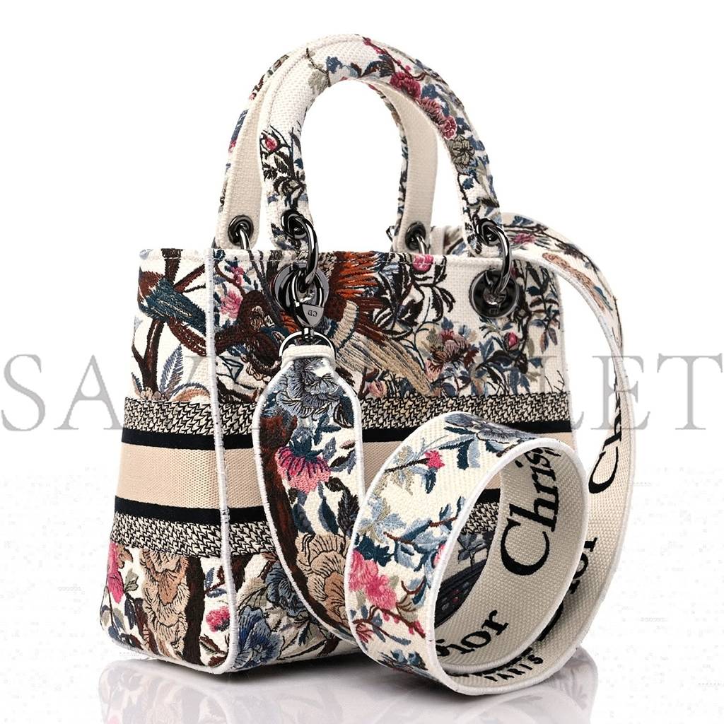 D*or canvas jardin d&#x27;hiver embroidered medium lady d-lite ecru multicolor (24*20*12.1cm)