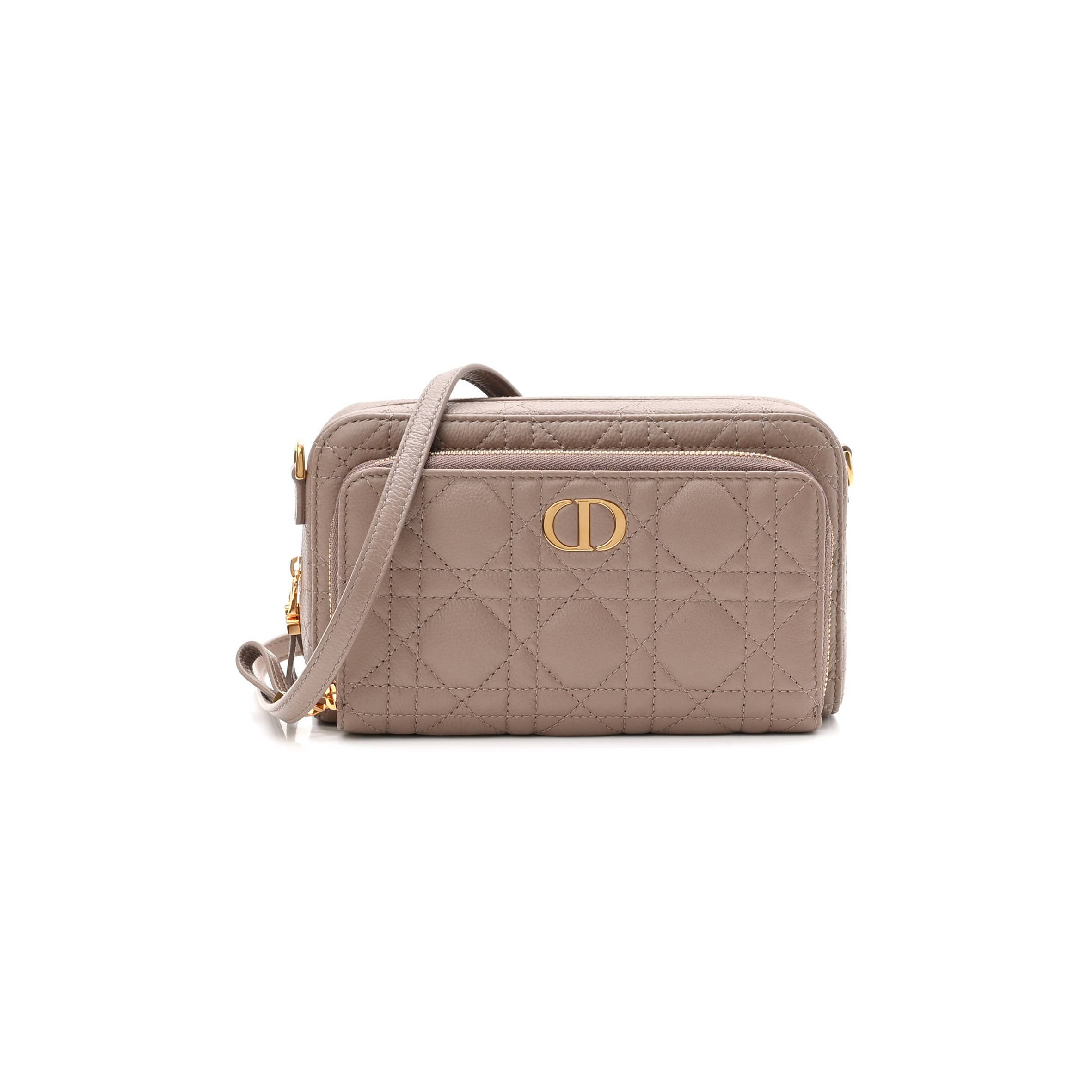 d*or S*pple calfskin caro double pouch warm taupe (19*11*7cm)