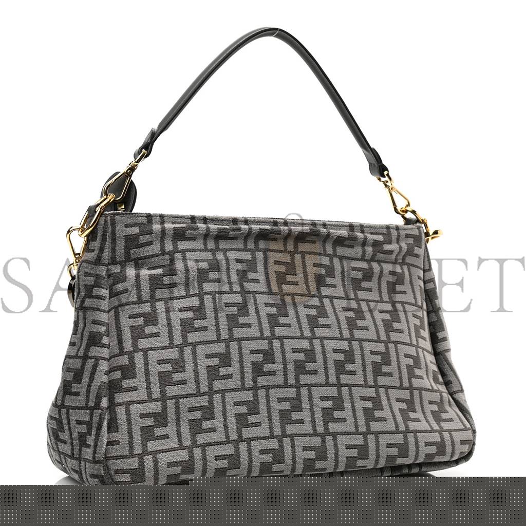 F**di chenille vitello seta plexiglass ff F**di o&#x27;lock zipper anthracite asfalto (35*23*14cm)