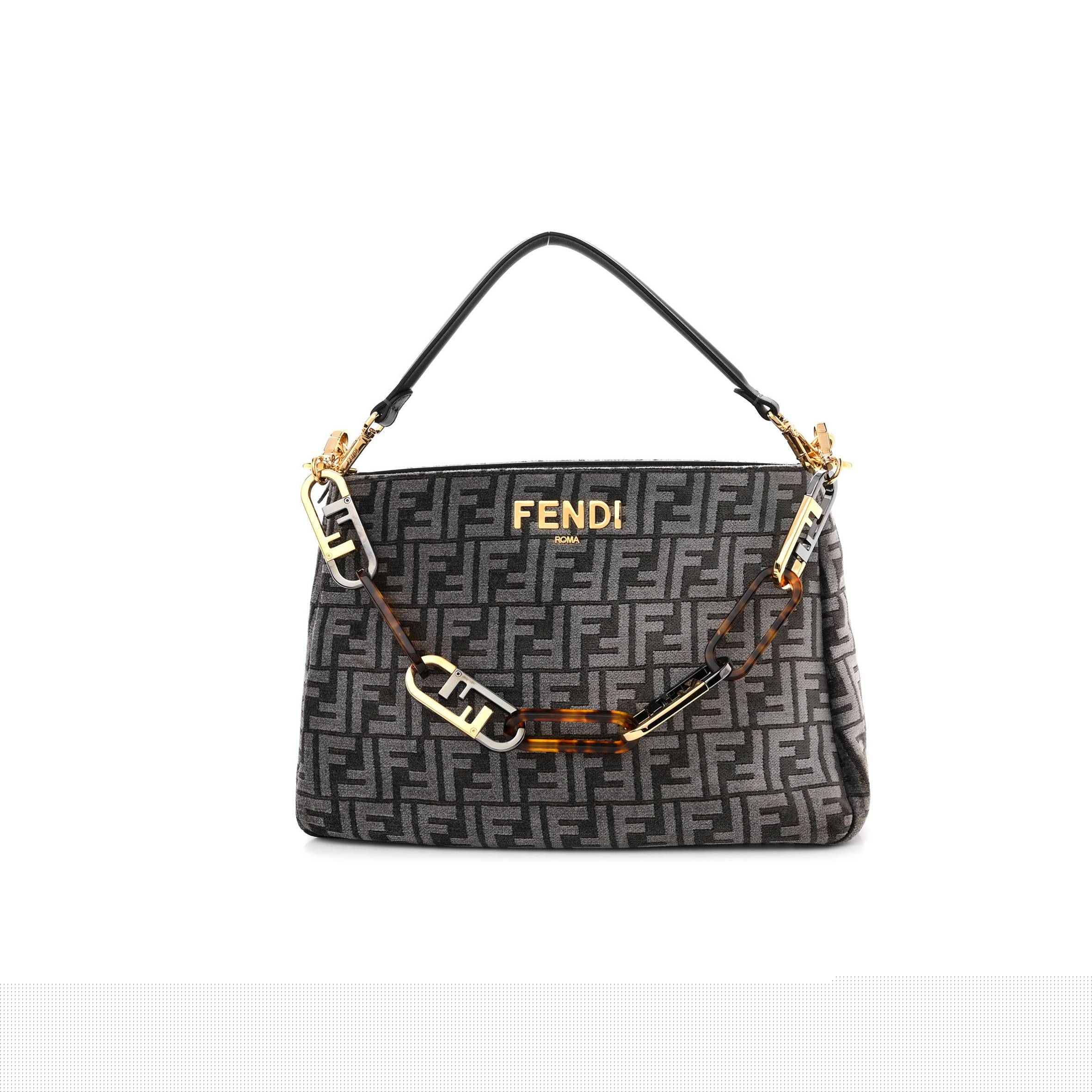 F**di chenille vitello seta plexiglass ff F**di o&#x27;lock zipper anthracite asfalto (34*23*13cm)